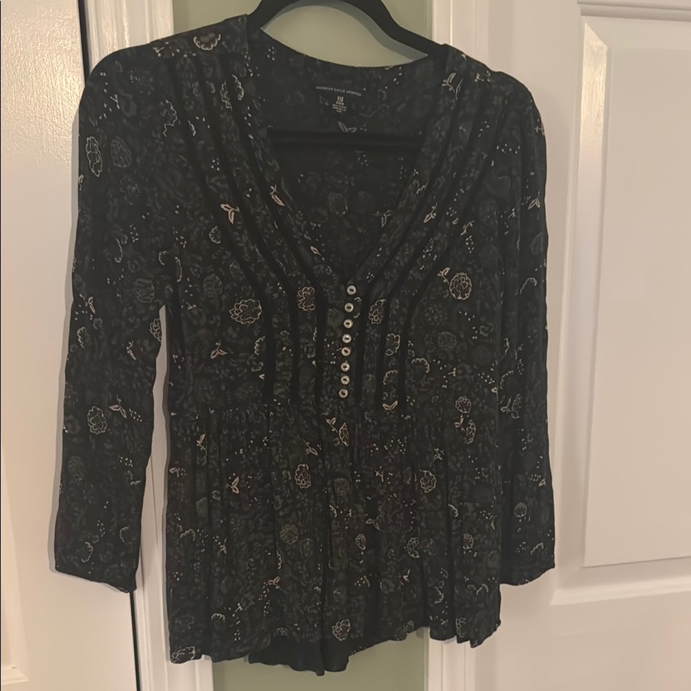American Eagle Outfitters Black Embellished Buttoned Blouse